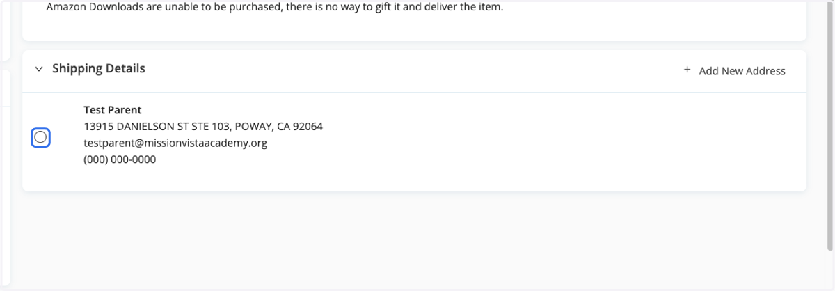 Select Shipping Address