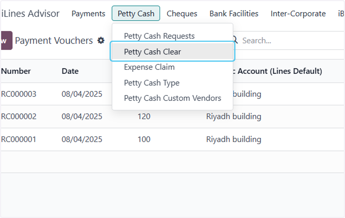 Click on Petty Cash Clear