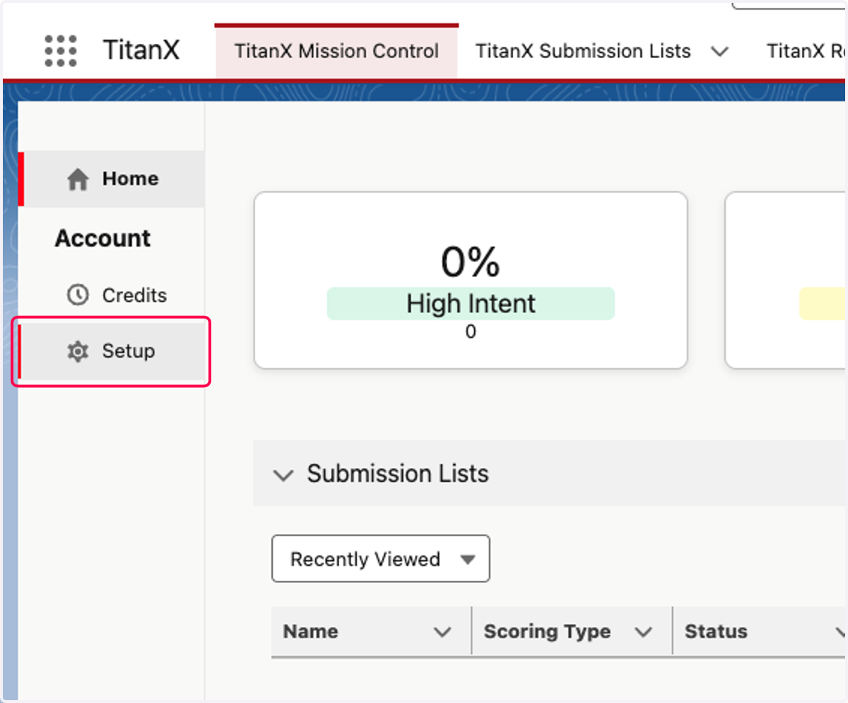 Click on Setup