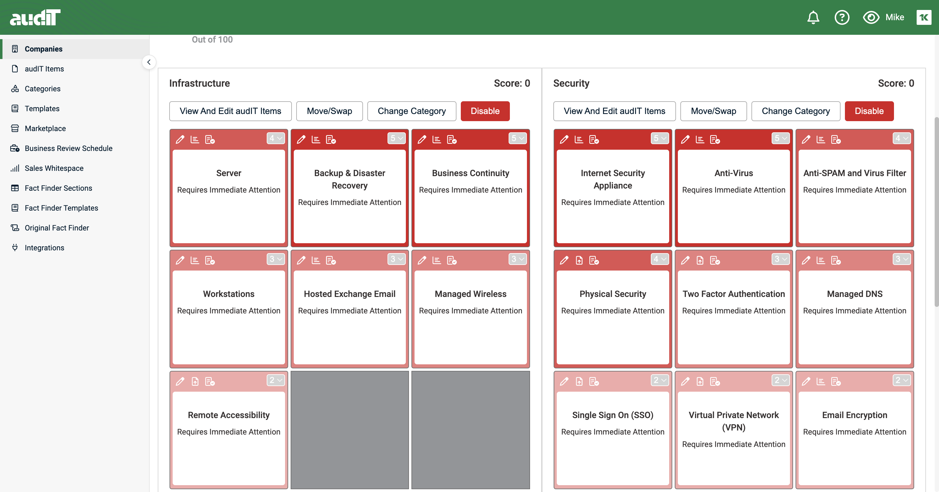 To change an audIT Item's color and summary statement, click into the box