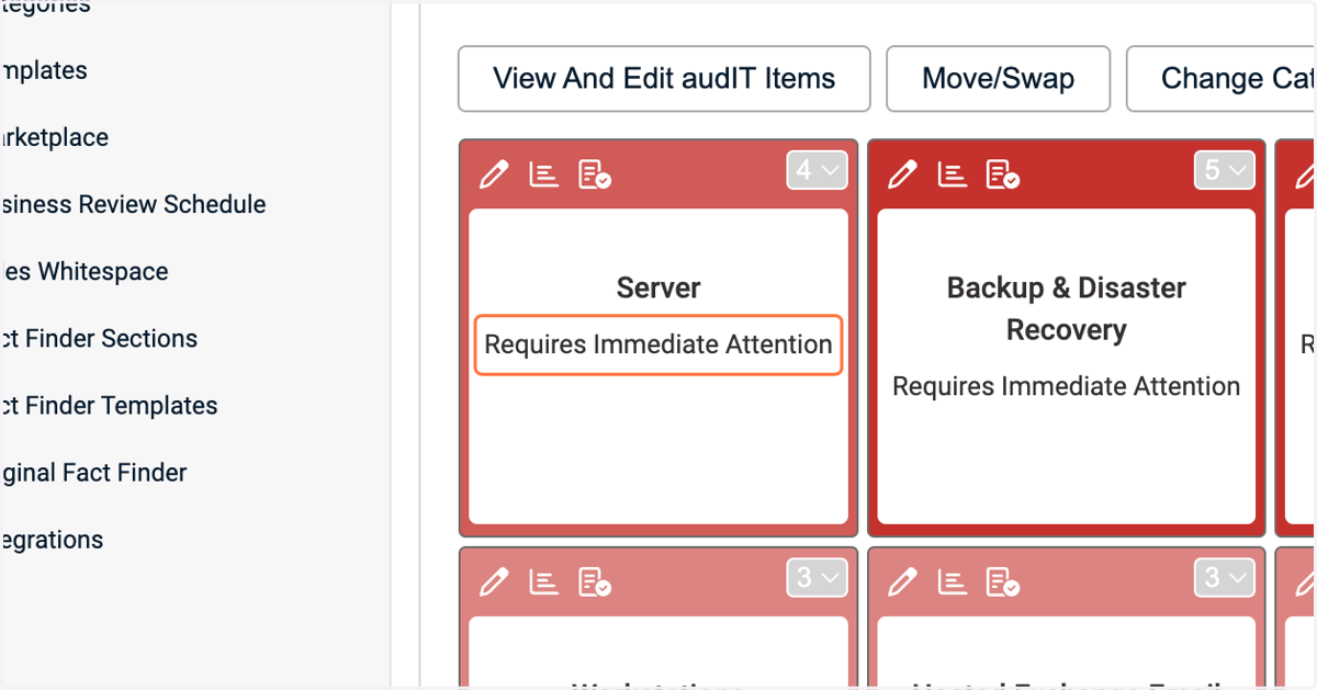 To change an audIT Item's color and summary statement, click into the box