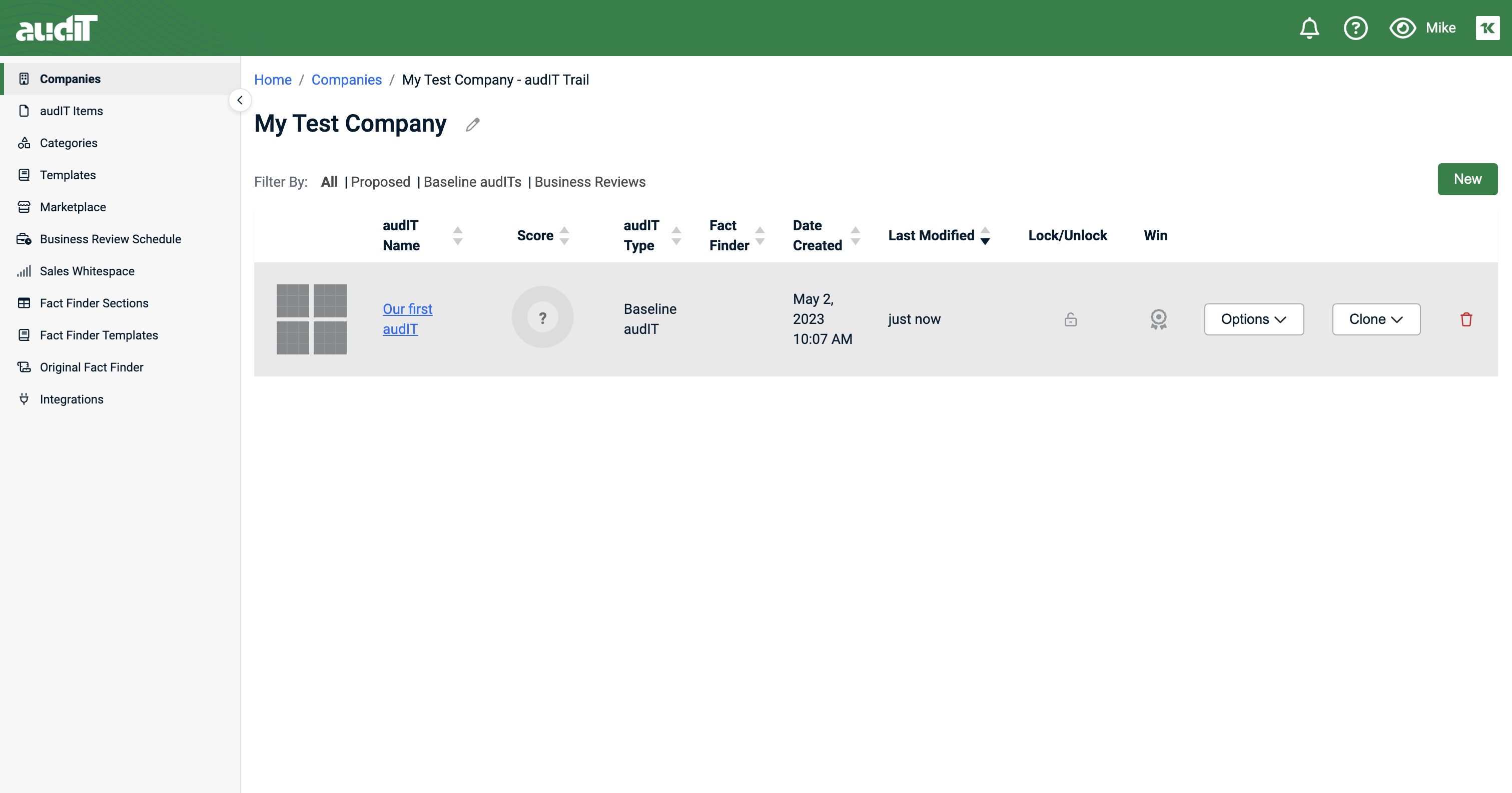 Click into your newly created audIT