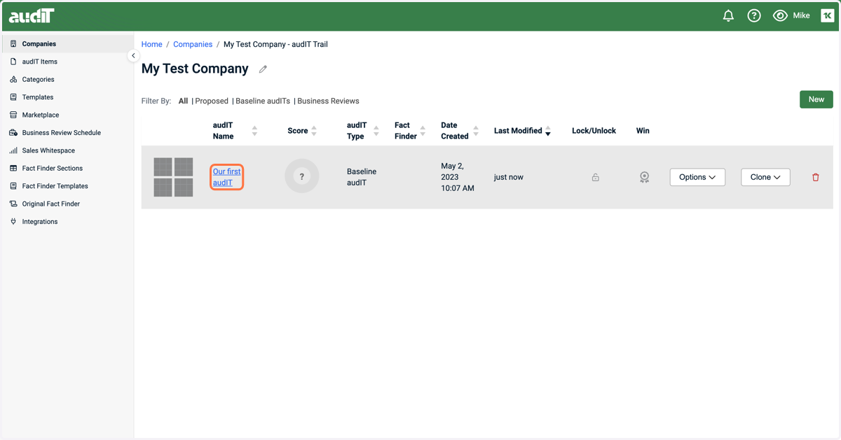 Click into your newly created audIT