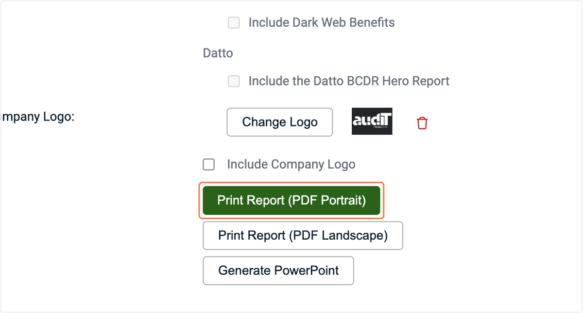 Click on Print Report (PDF Portrait)