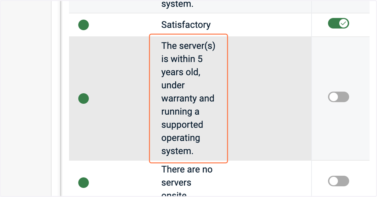 Choose the summary statements as needed for each item