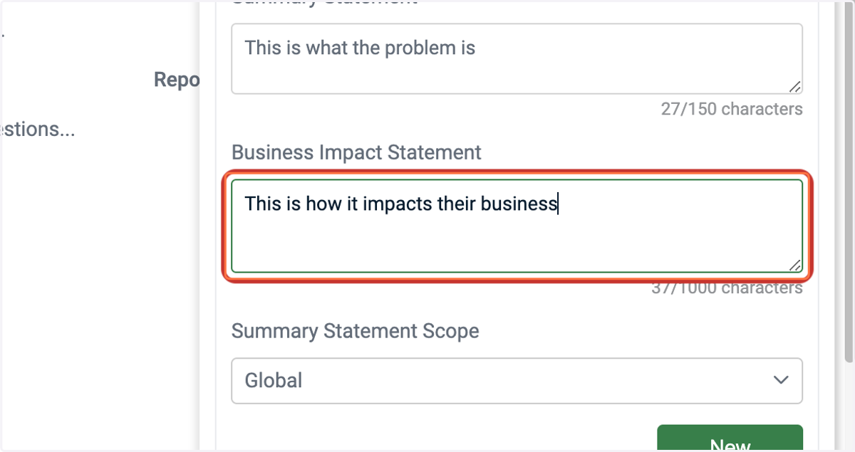Enter your Business Impact statement (optional)