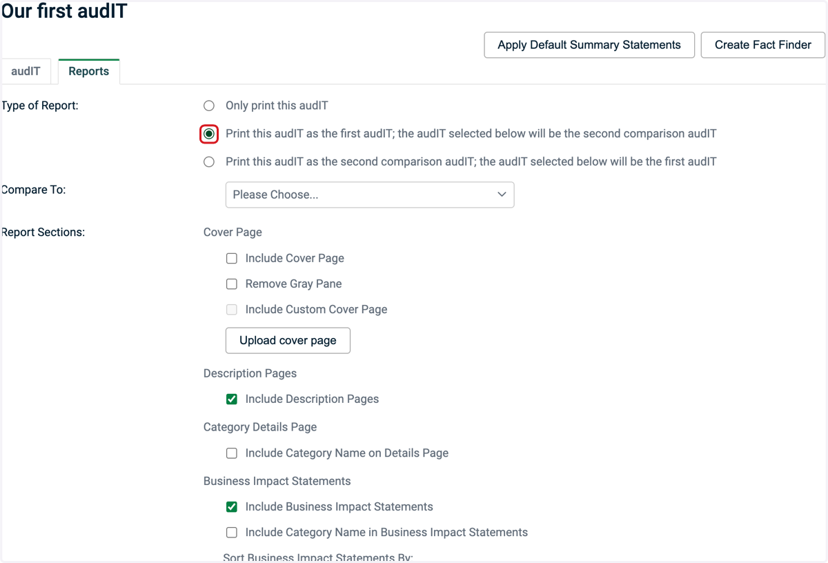 Choose which audIT should come first if printing a comparison