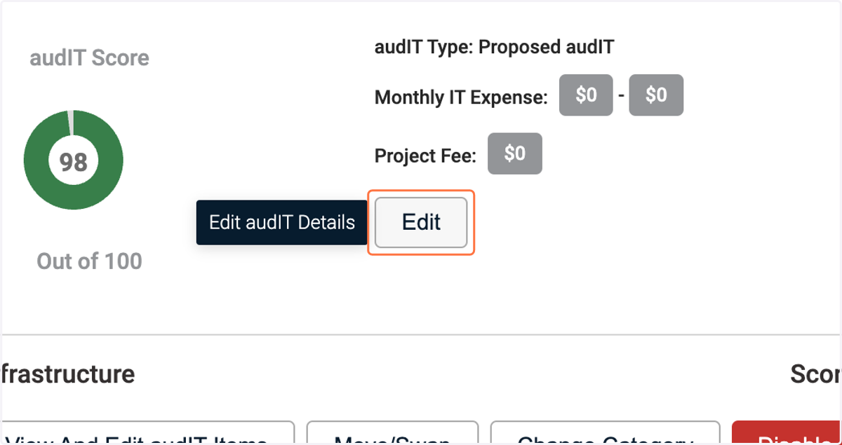 Edit the audIT details for your proposed (or QBR pan) as needed