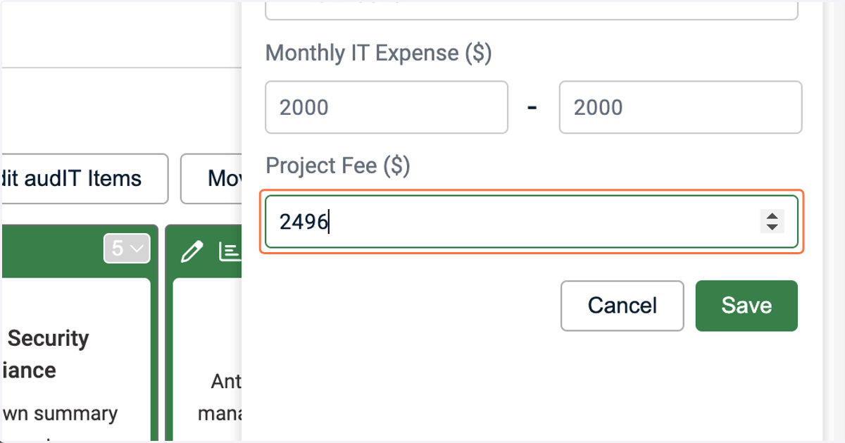 Enter any optional one-time project fee
