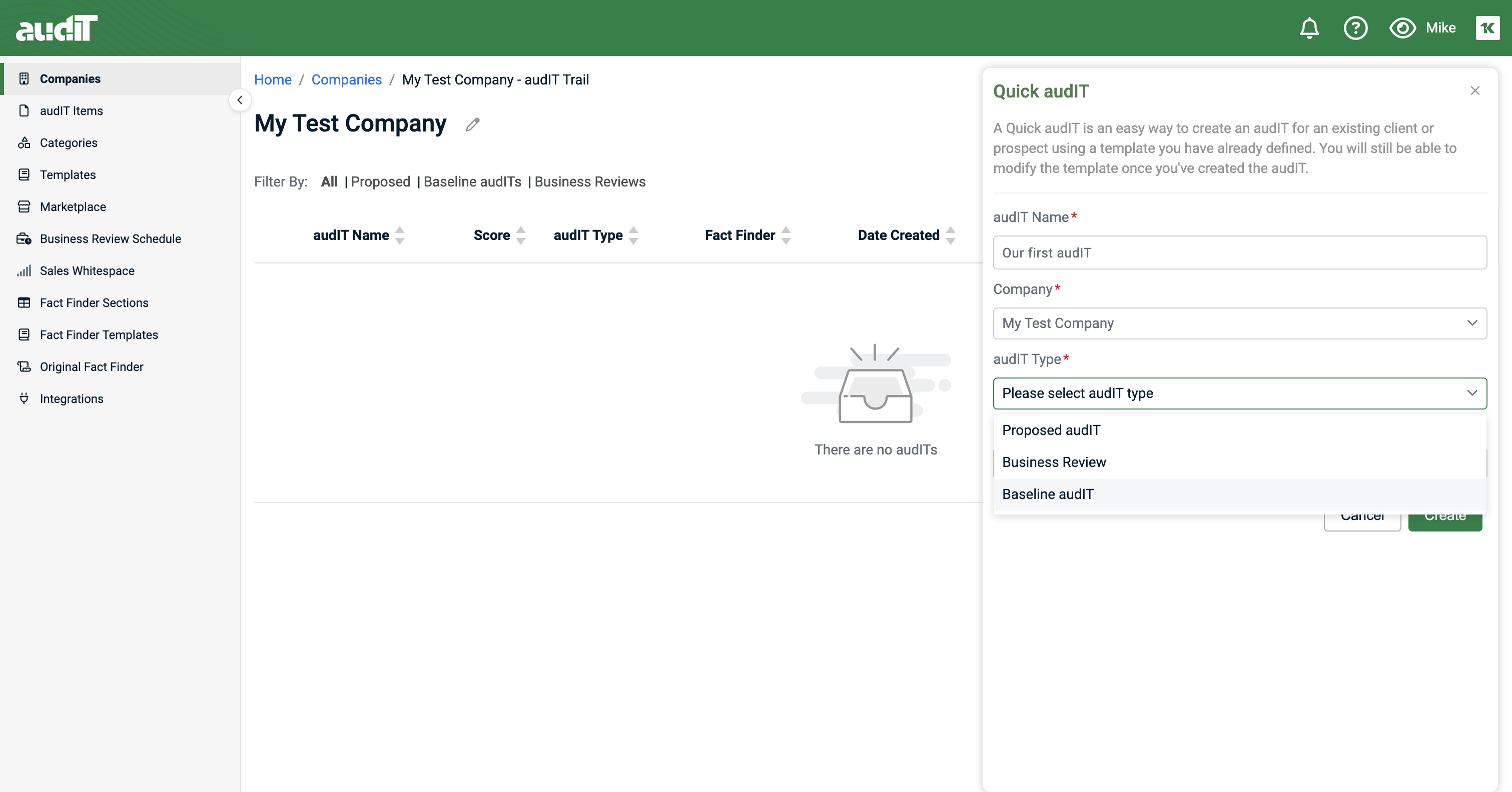 Click on Baseline audIT