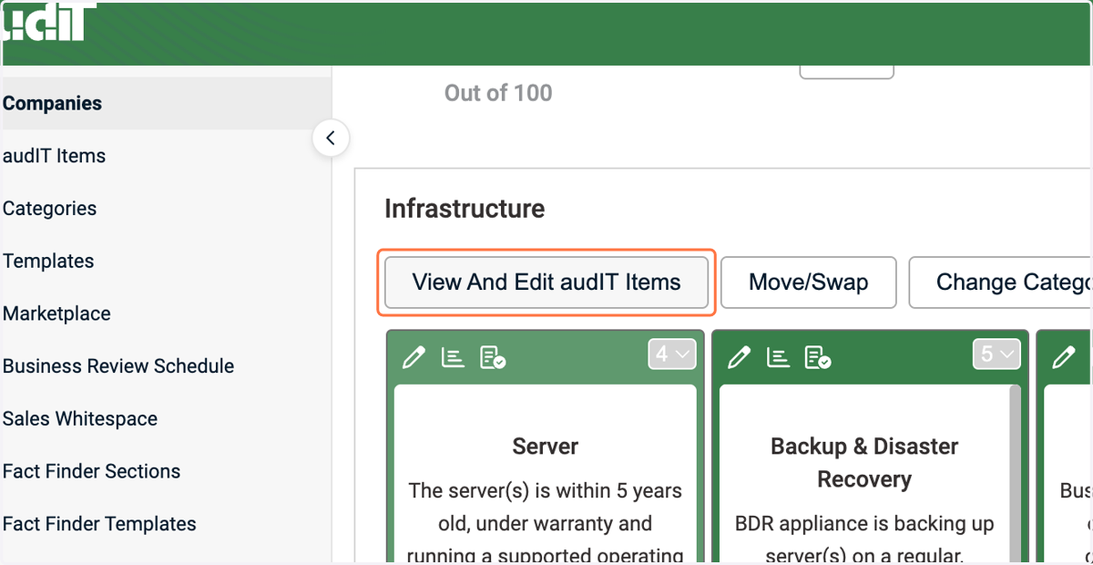 Click on the 'View And Edit audIT Items' button if you need to change anything as we did in the baseline