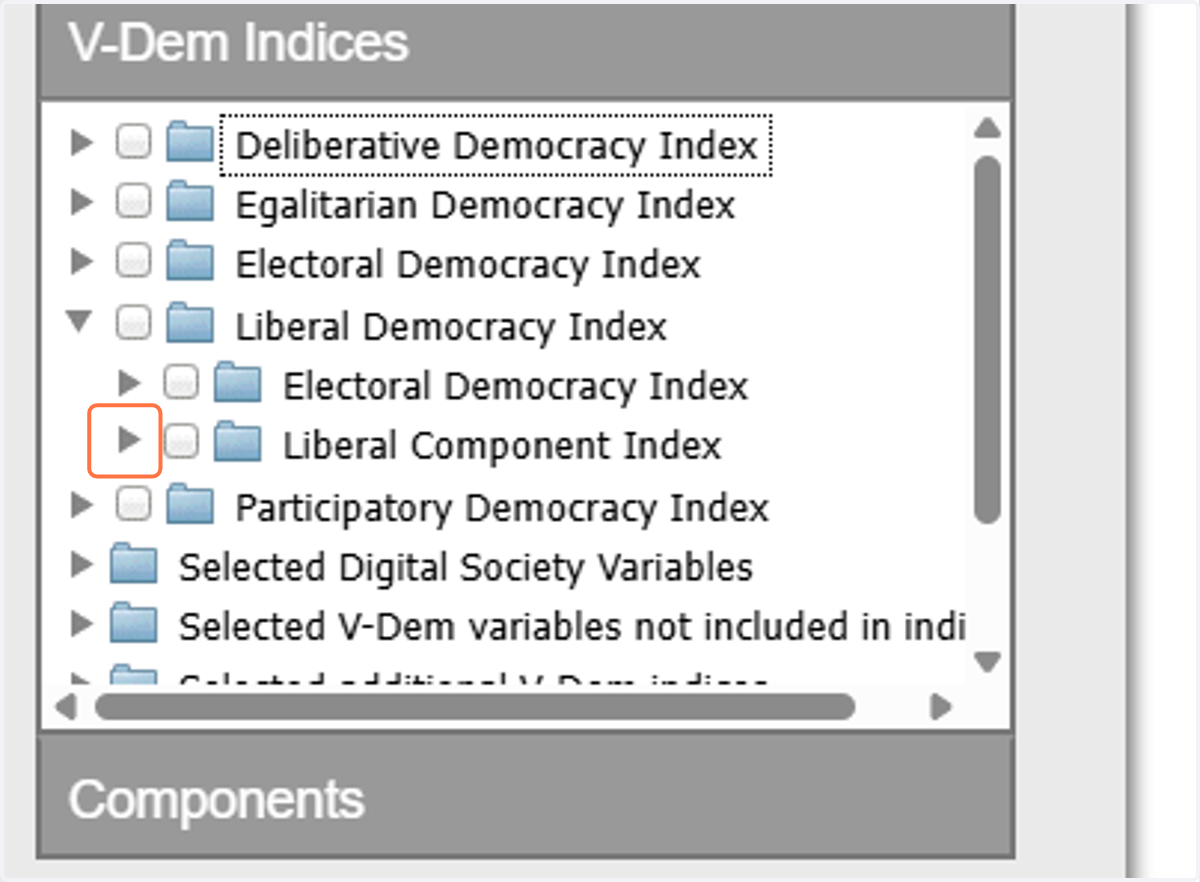 Continue to open the liberal component index