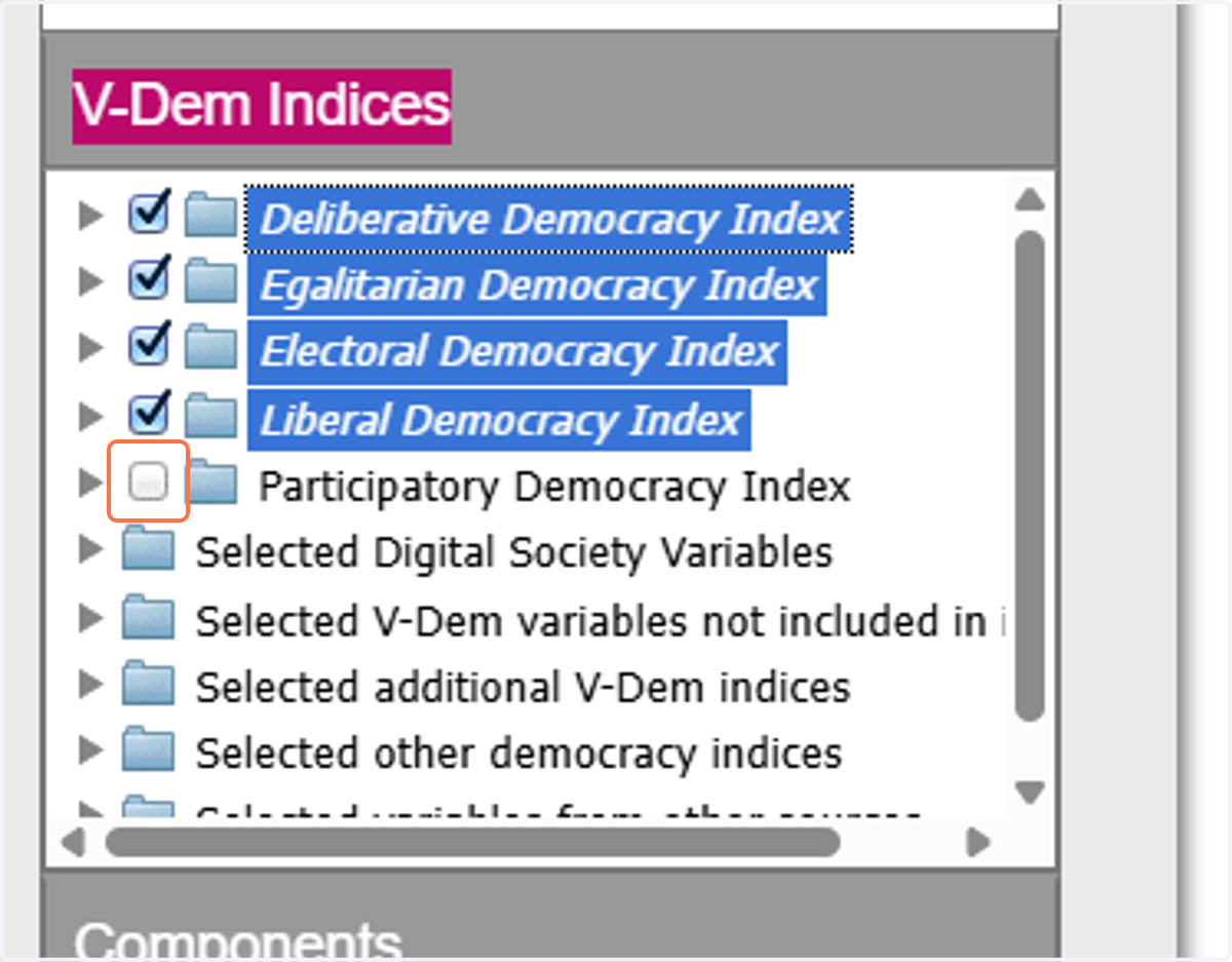 Choose Russia as your country, then click on the V-Dem Indices