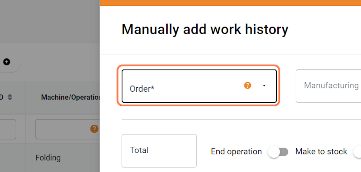 Choose an order's number from the list