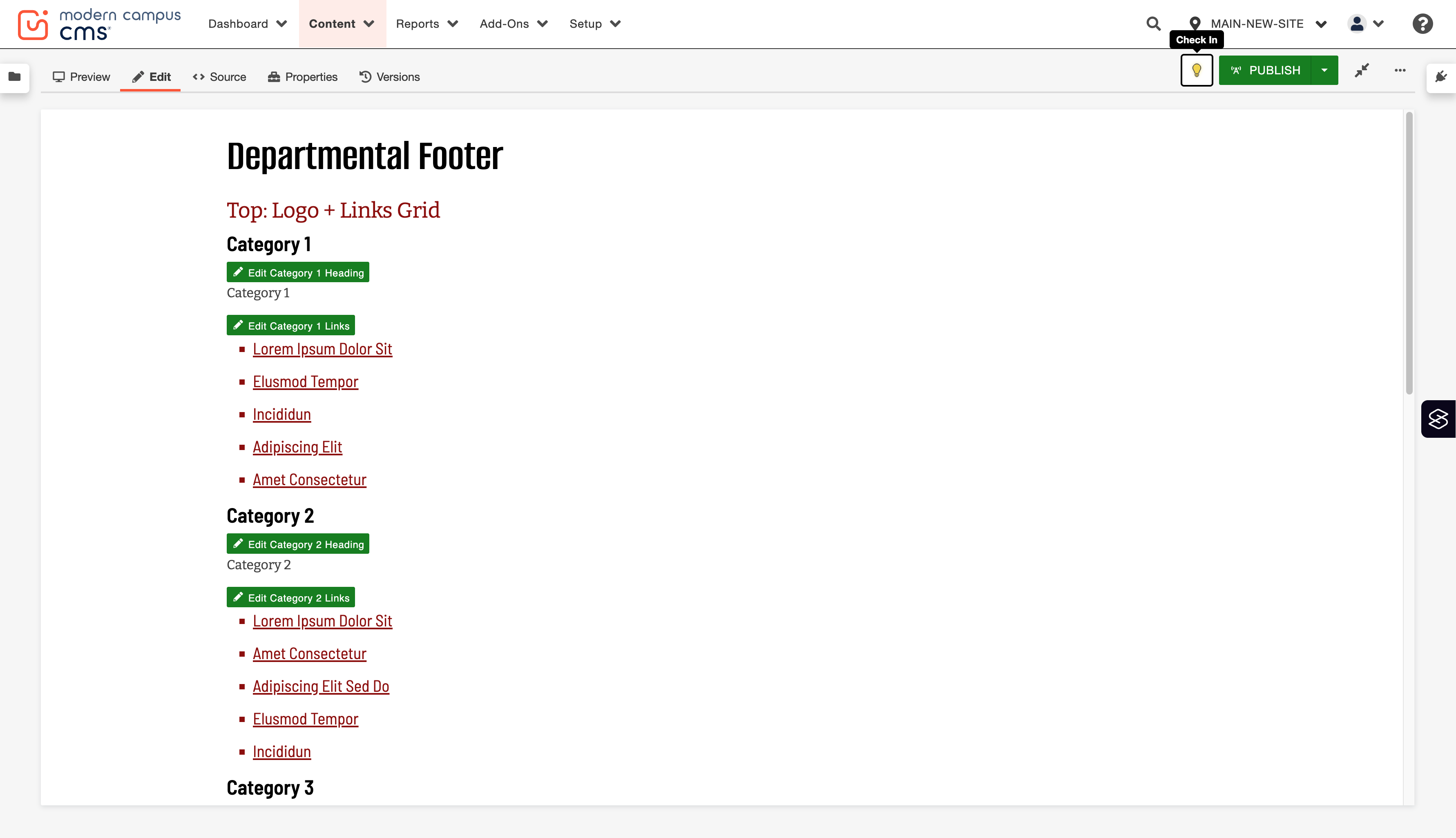 Once the page is checked out, click on Properties.