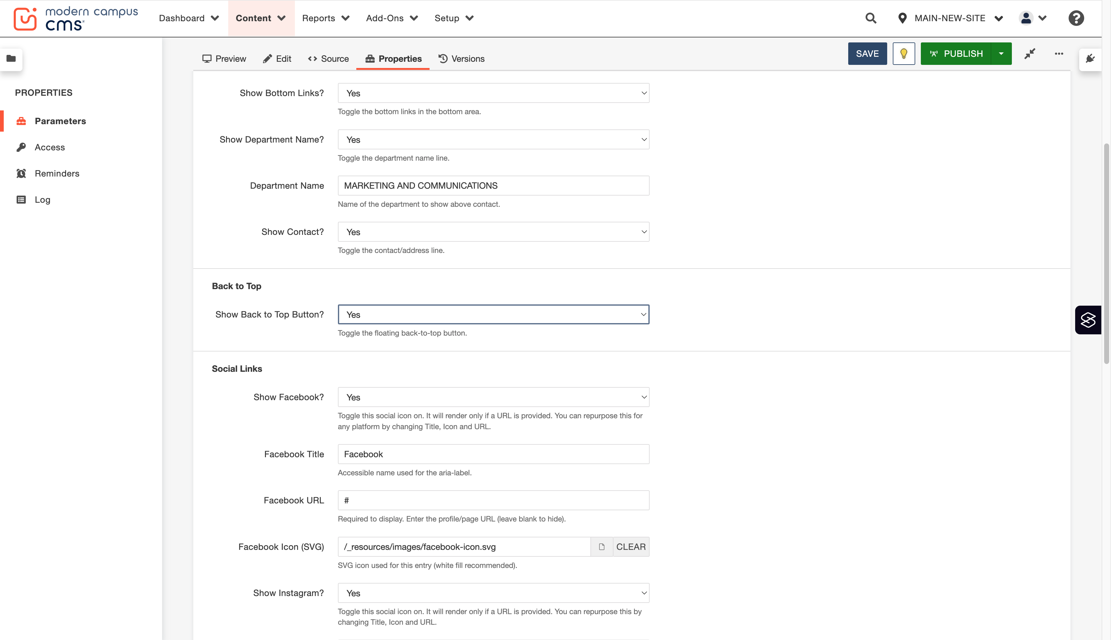 "Show Back to Top Button" will display an up arrow in the bottom right-hand corner of your site, so people can easily get back to the top of your site's webpages. We recommend leaving this set to "Yes."