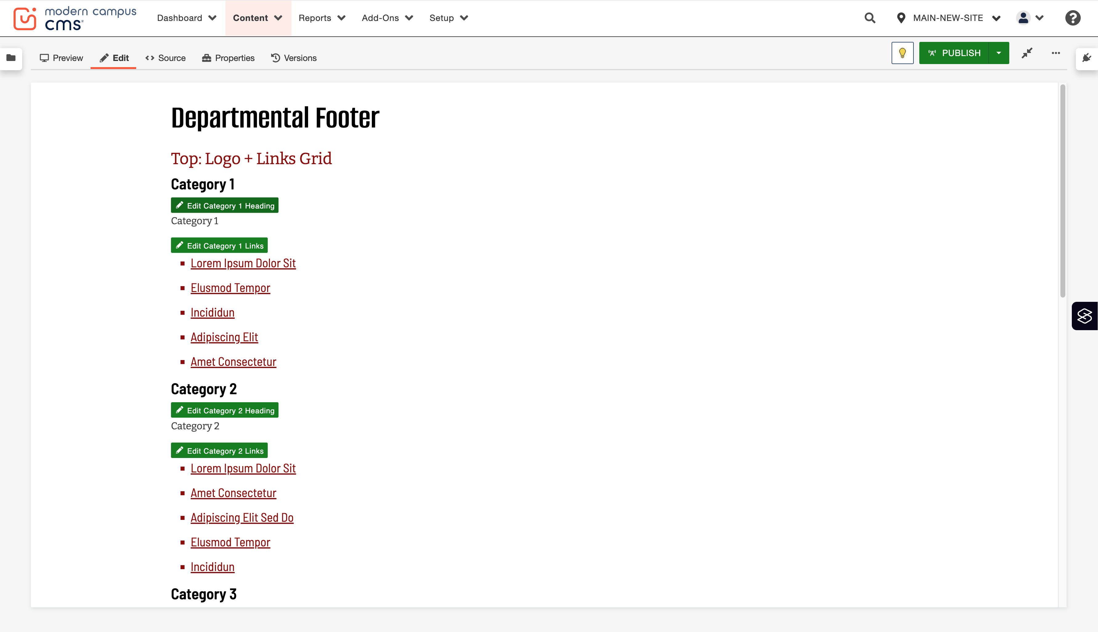Click on each content section to make edits. We'll start with Category 1...
