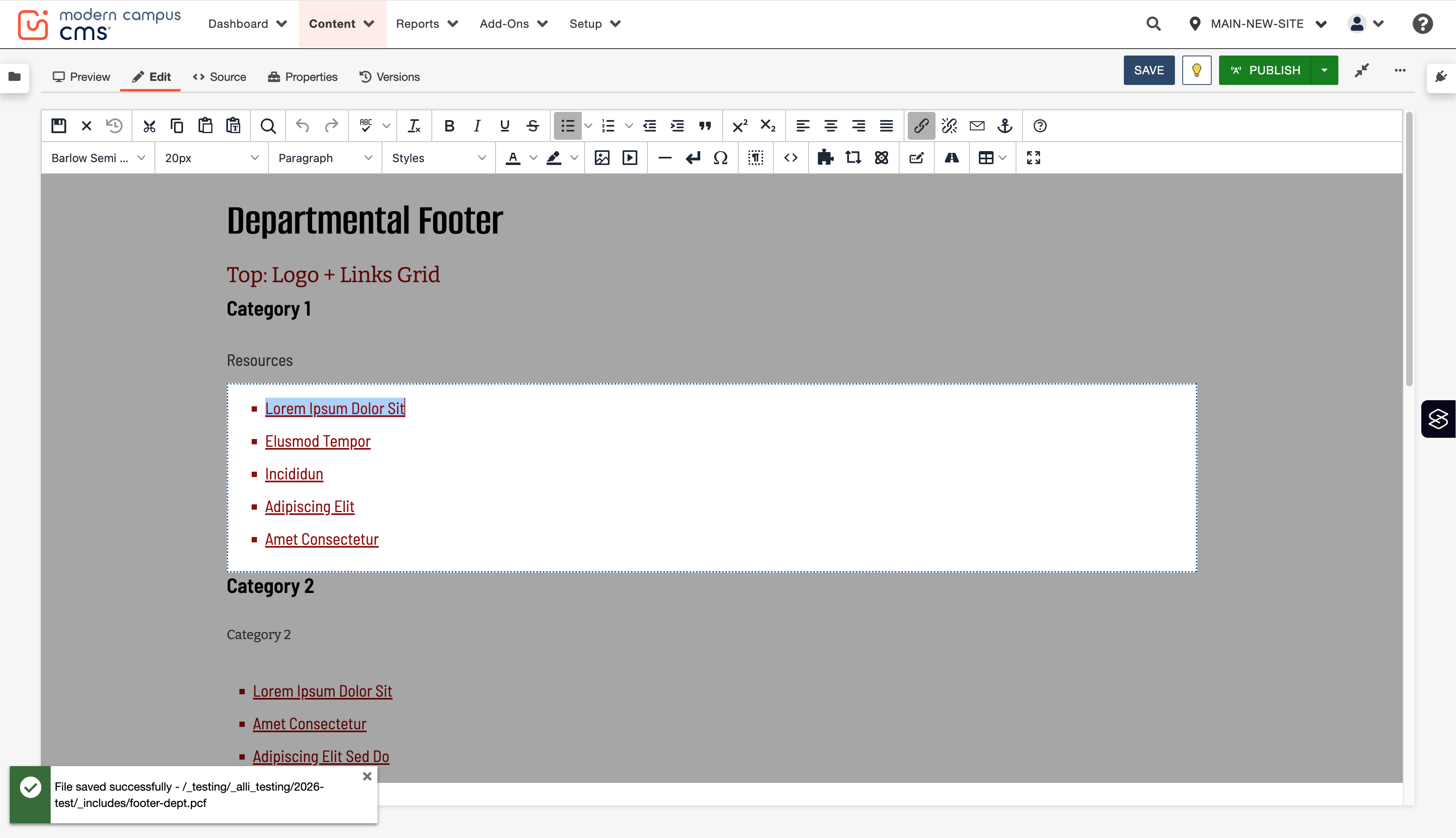 ...which work like any other bulleted list of links in the CMS.