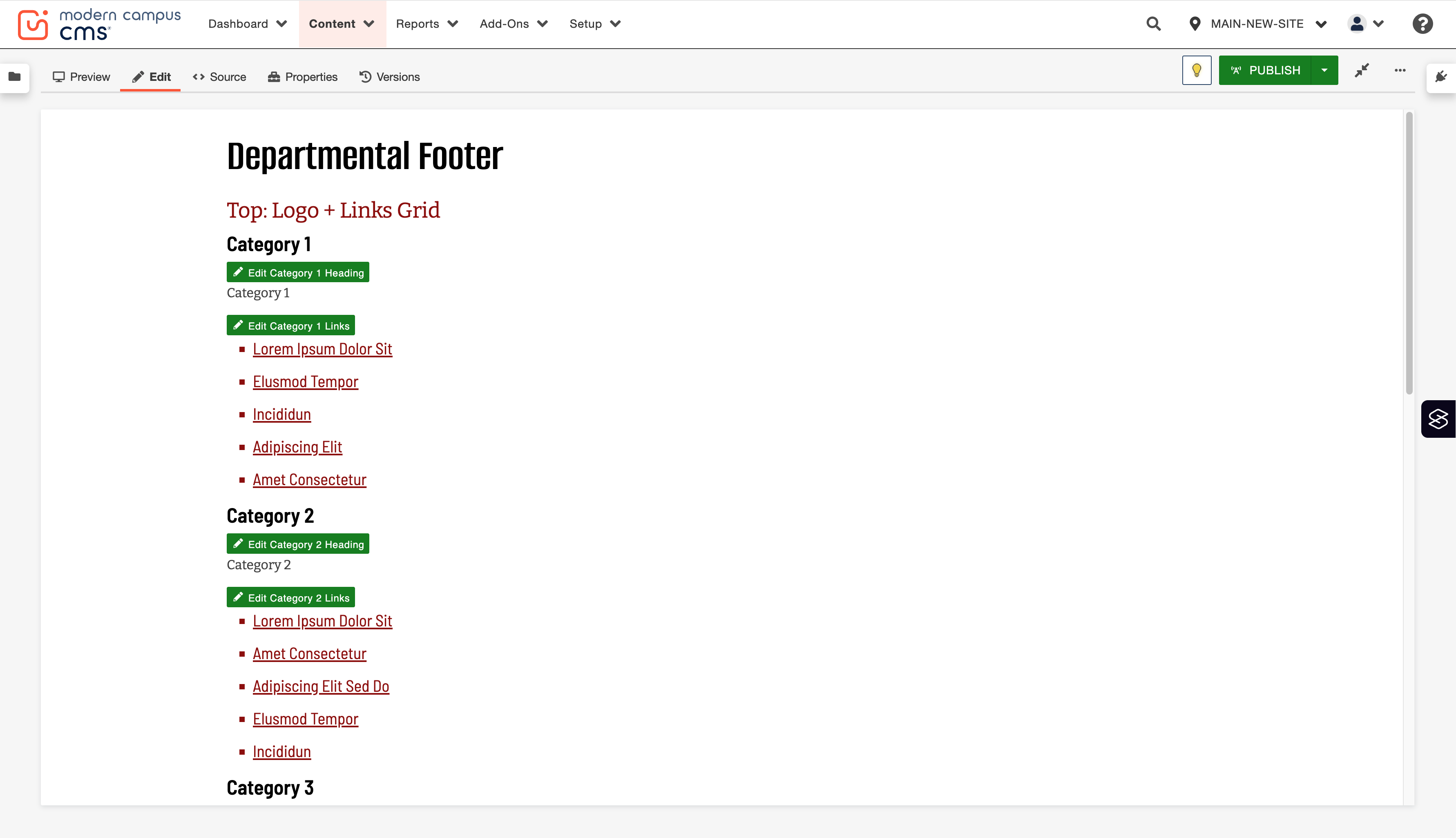 And you'll see placeholder content in various content areas.