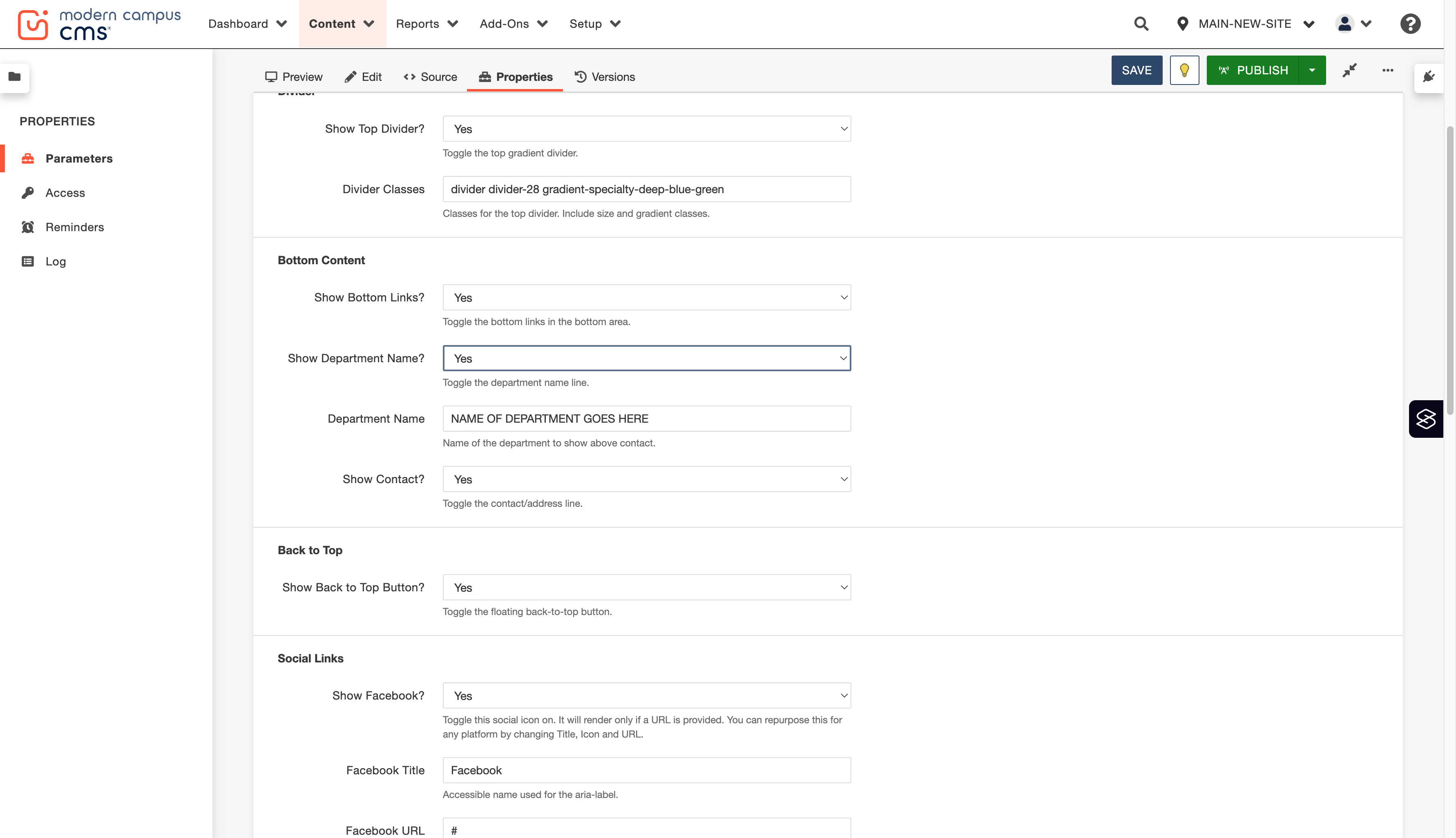 Show Department Name is pretty straightforward. You can choose to show the name of your department in the footer. We recommend leaving this on Yes...