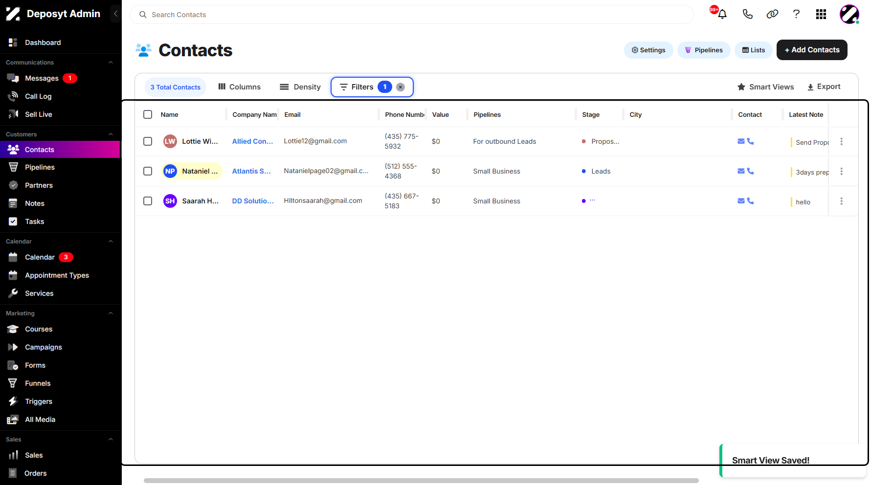 Step 9: You will see a pop-up notification confirming that the new Smart View has been successfully saved