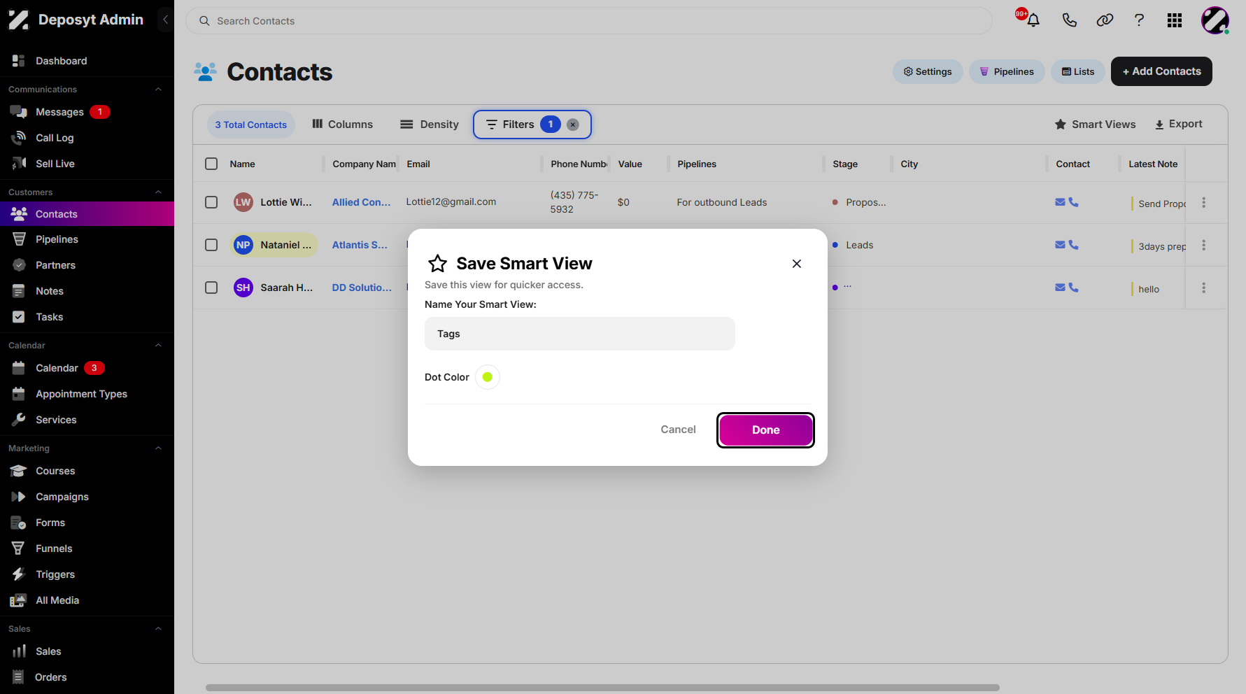 Step 8: Once everything is set up, click Done to save your new Smart View.