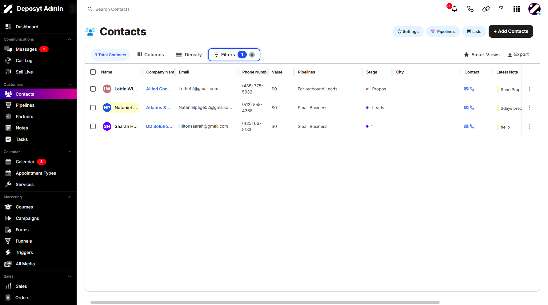 Step 1: Suppose you’ve already filtered your contacts and want to save this view for quick access in the future. The filters could be based on Date Range, Pipeline, Stage, Tags, or any other criteria you’ve applied.