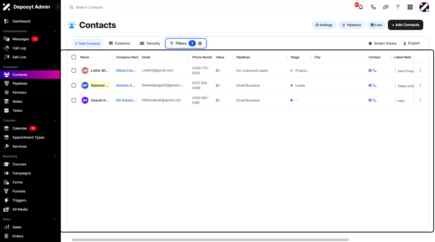 Step 1: Suppose you’ve already filtered your contacts and want to save this view for quick access in the future. The filters could be based on Date Range, Pipeline, Stage, Tags, or any other criteria you’ve applied.