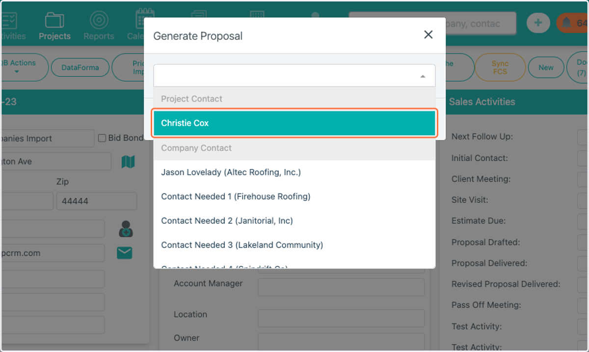 Select a contact you'd like to generate the proposal for.