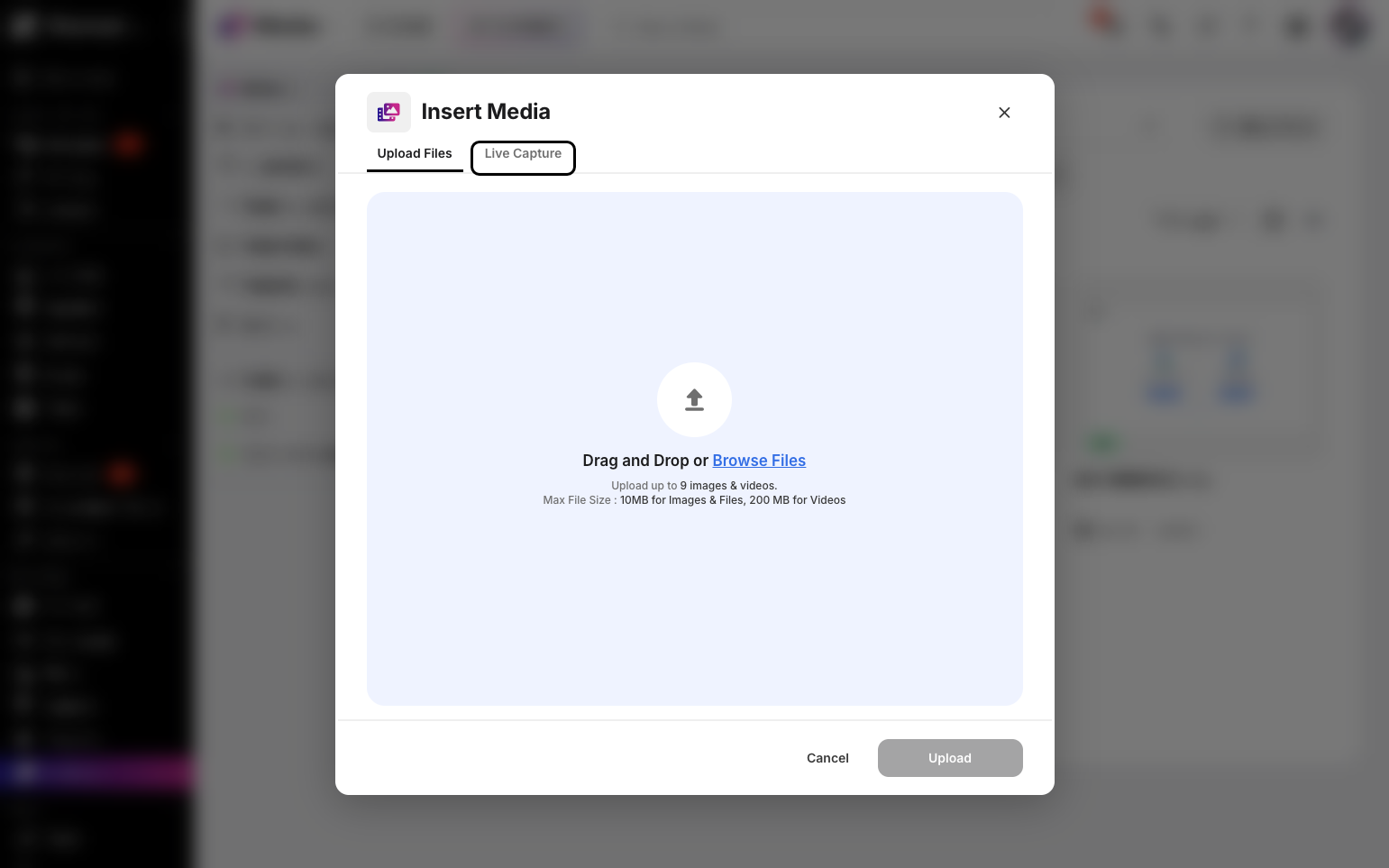 Step 4: A pop-up modal will appear. Click on the Live Capture Tab.