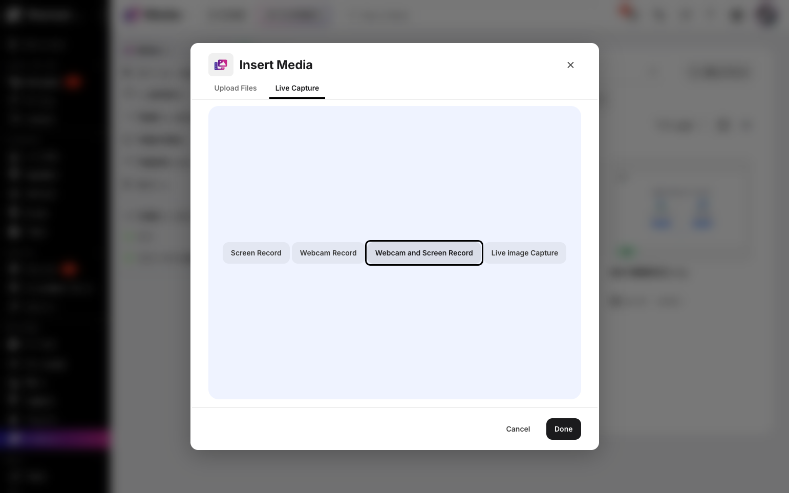 Step 9: Click Webcam and Screen Record if you want to record both your screen and webcam simultaneously.