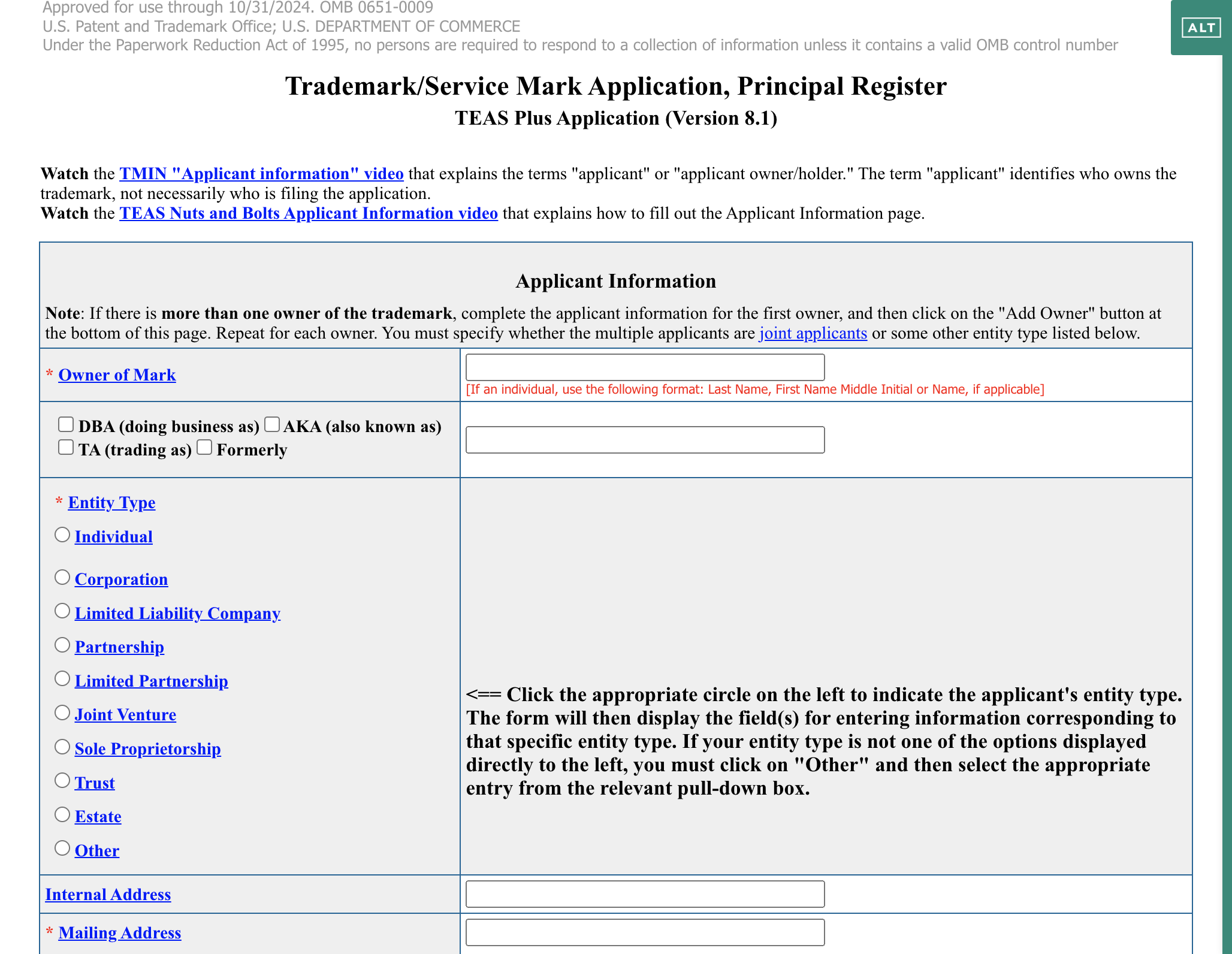 Provide the Required Information Regarding the Applicant