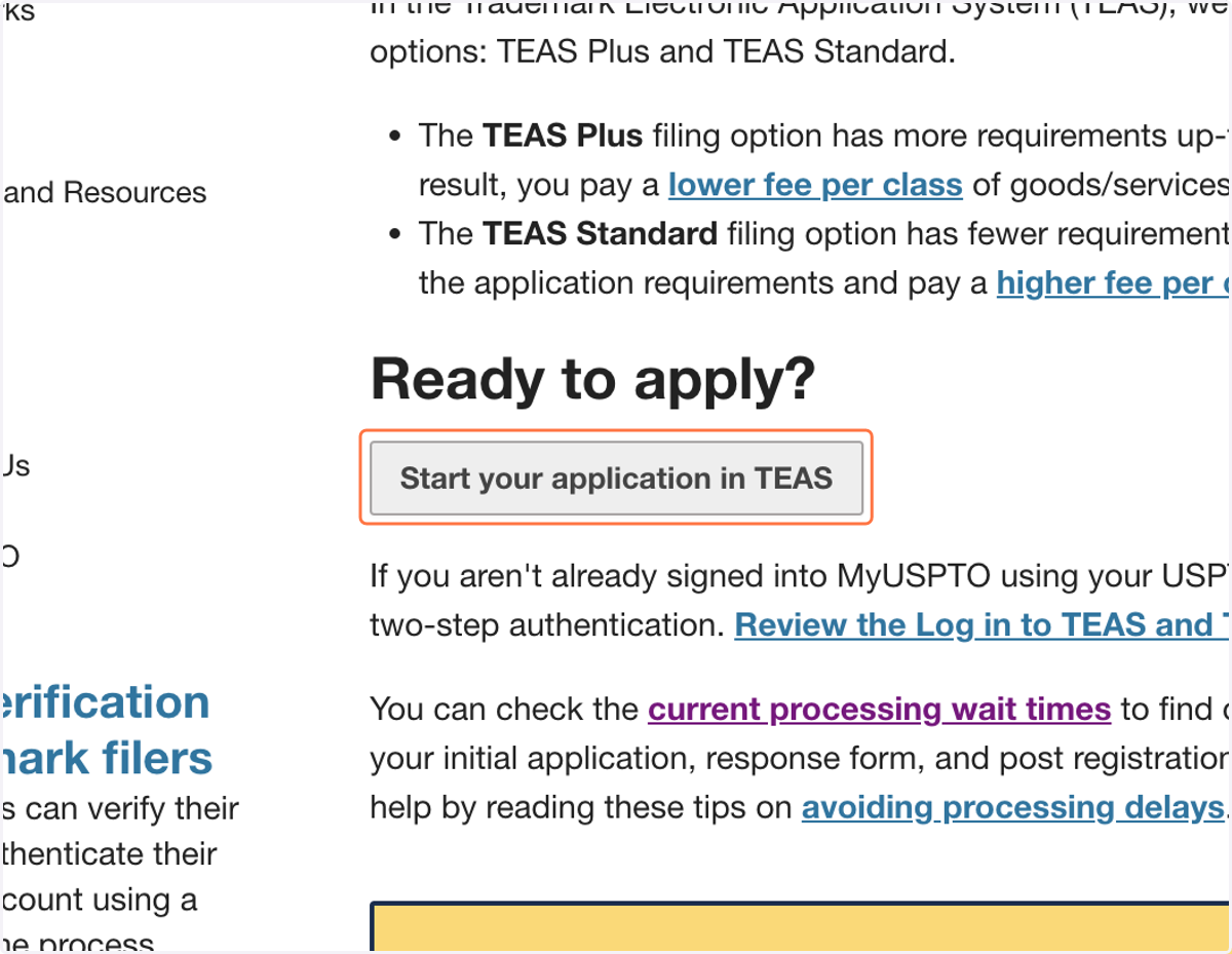 Click on Start Your Application in TEAS