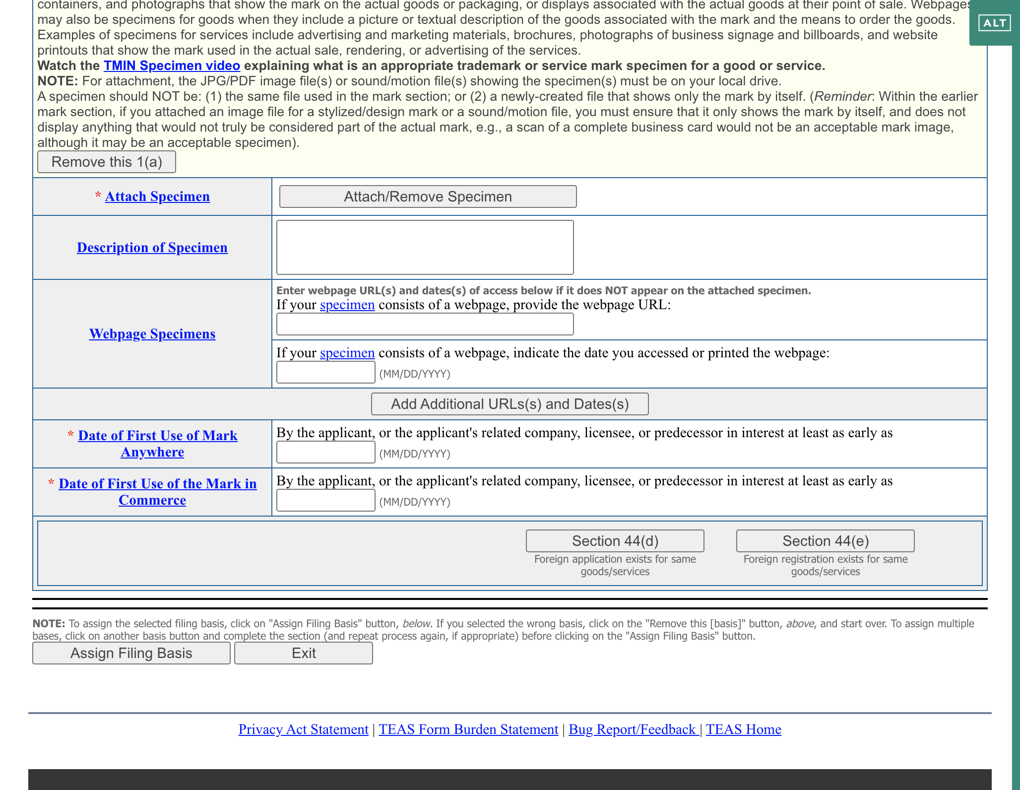 Provide the Proof and Date of First Use
