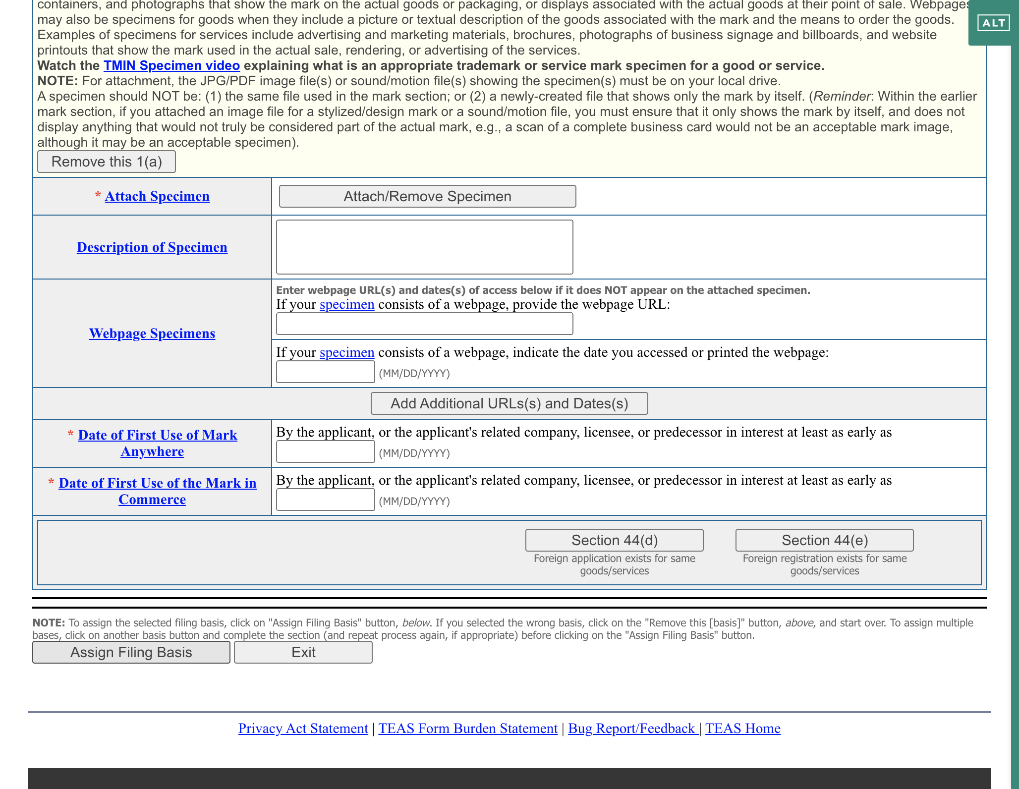 Click on Assign Filing Basis
