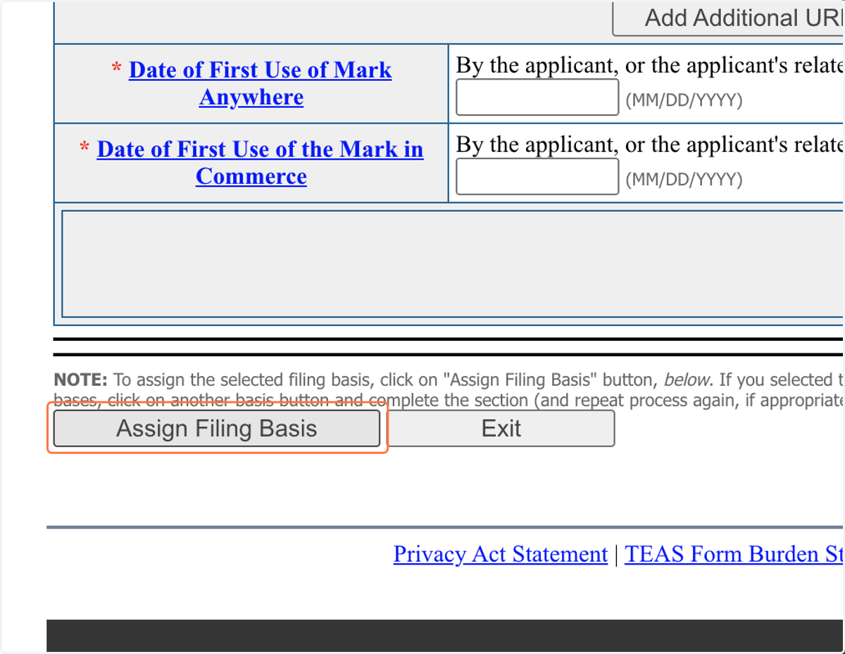 Click on Assign Filing Basis