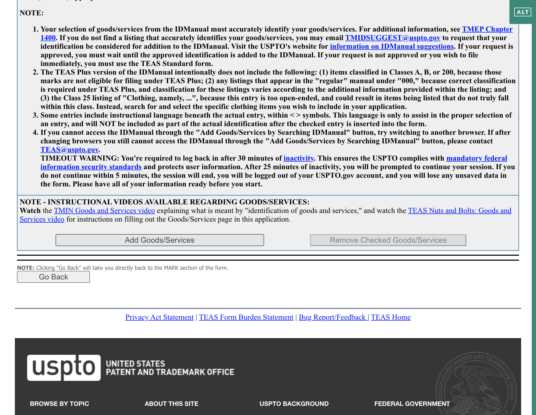 Click on ID Manual to Add the Appropriate Goods/Services
