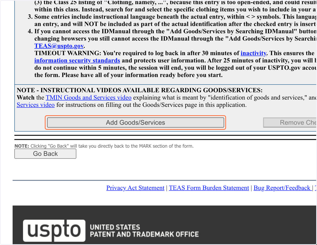 Click on ID Manual to Add the Appropriate Goods/Services