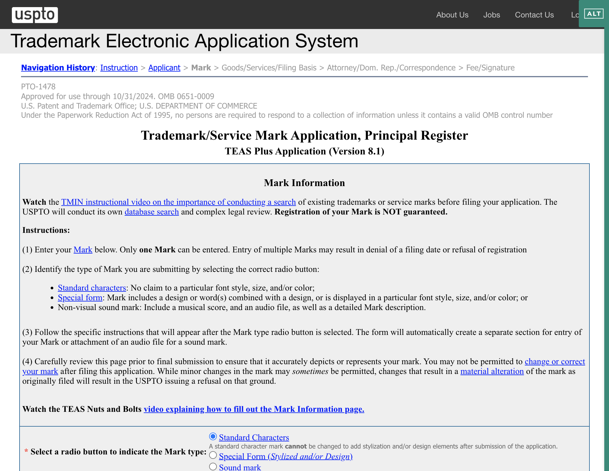 Provide the Mark Information…