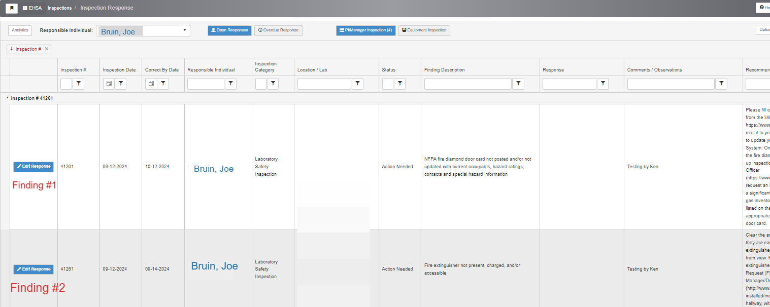 Click on the "Edit Response" button to provide an update on a finding.
