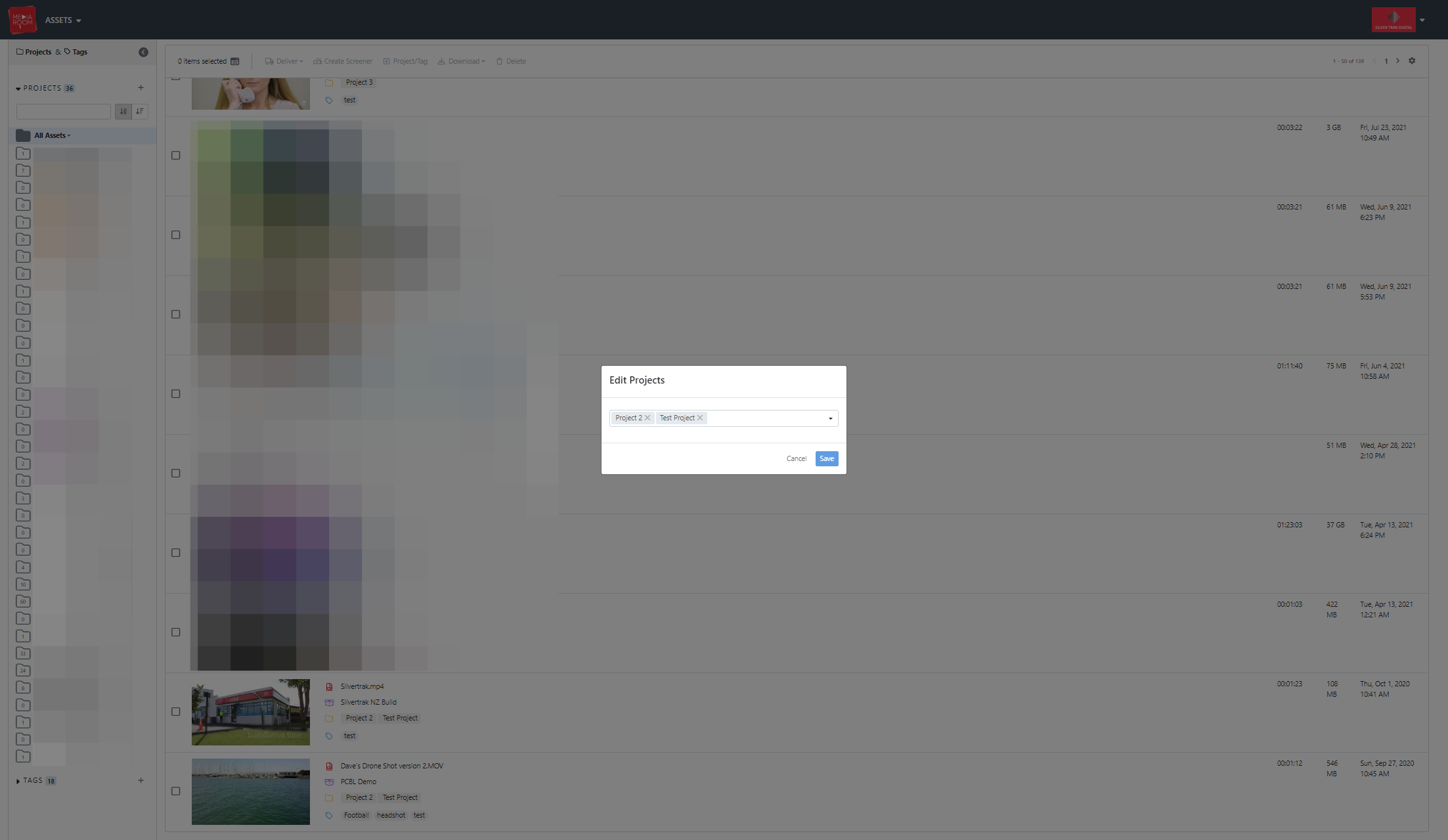 Select a project by choosing the name from the list of available projects