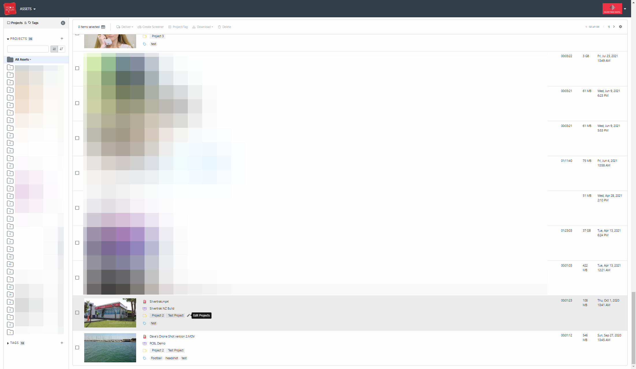 Move your cursor to the asset you wish to assign a project to. Hover to the right of the yellow folder icon and click on the edit pen
