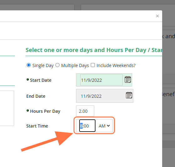 Select desired Start Time