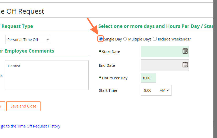 Select Single Day option