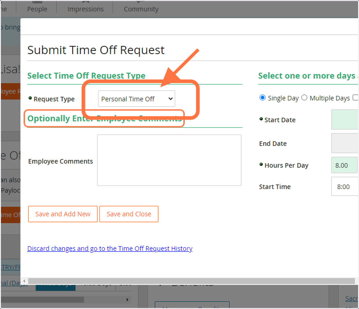 Select Request Type (Personal or Ministry)