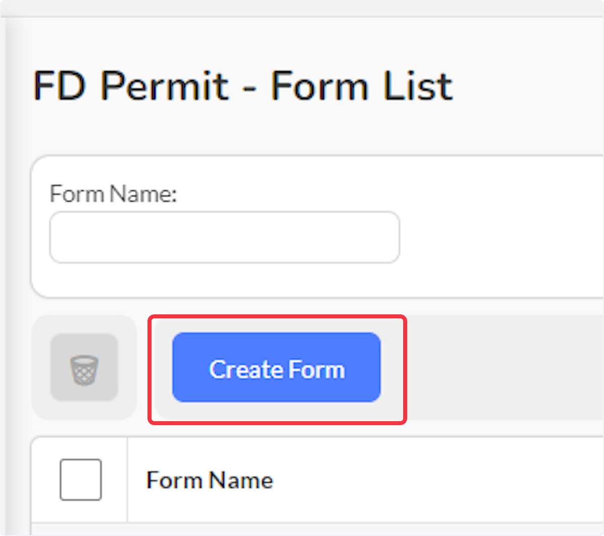 Click Create Form to create a new Permit Form.