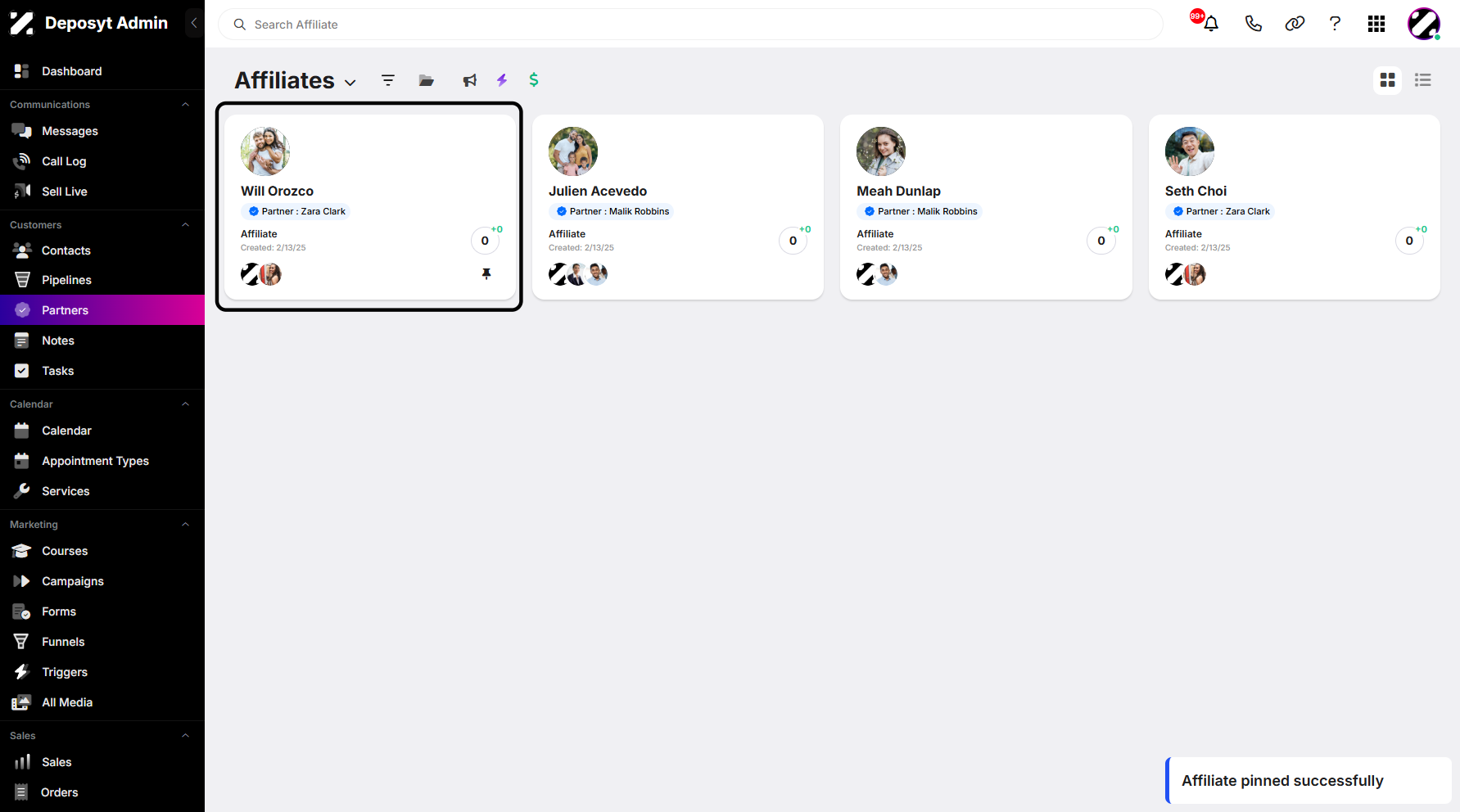 Step 4: You can now view the affiliate you pinned.