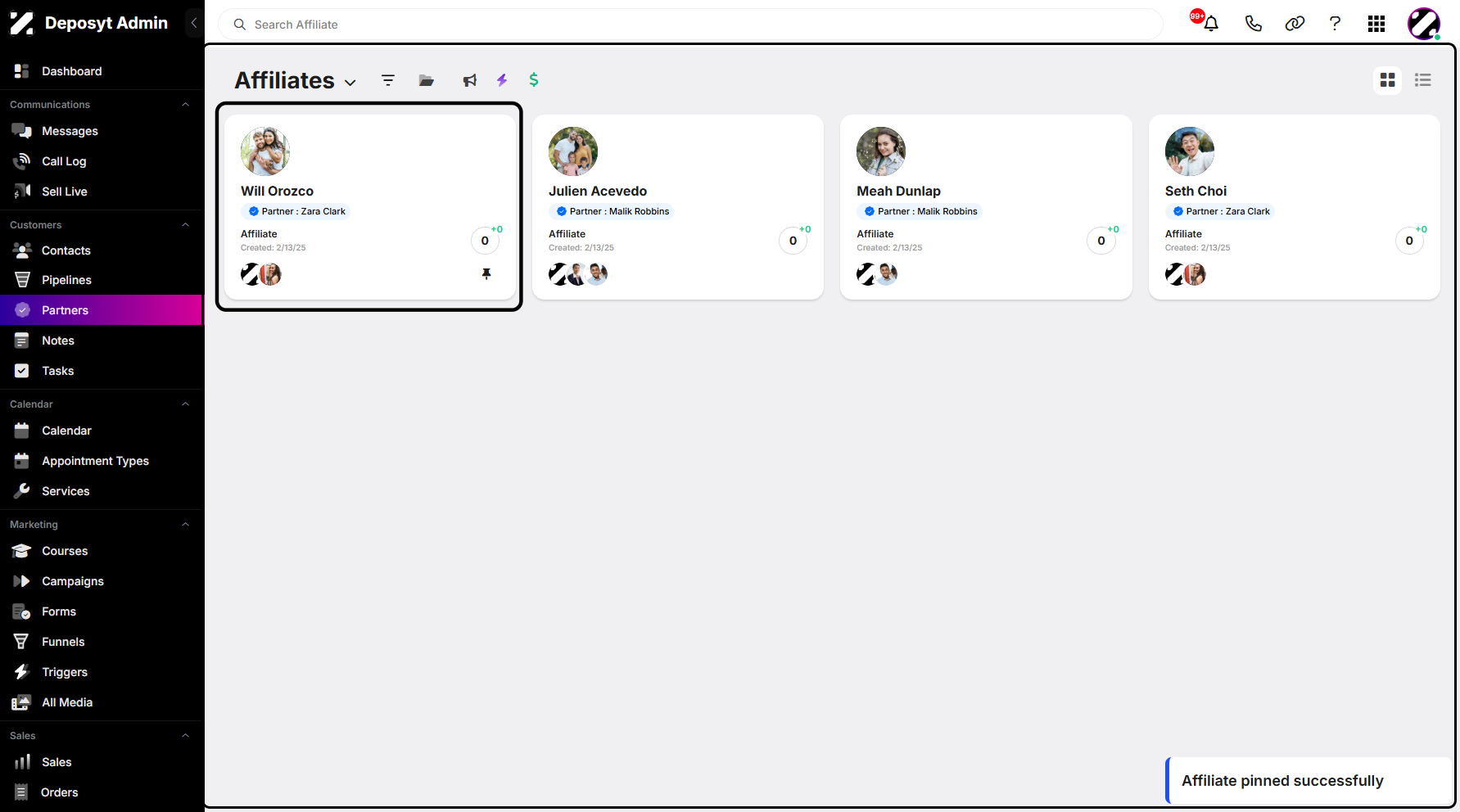 Step 4: You can now view the affiliate you pinned.