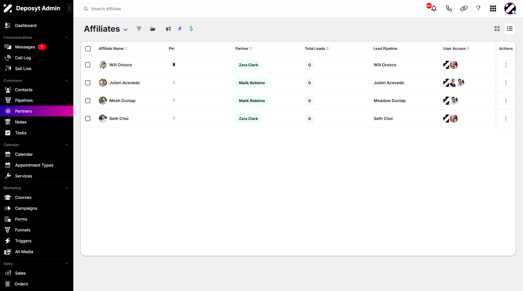 Step 6: Choose an affiliate to start pinning it.