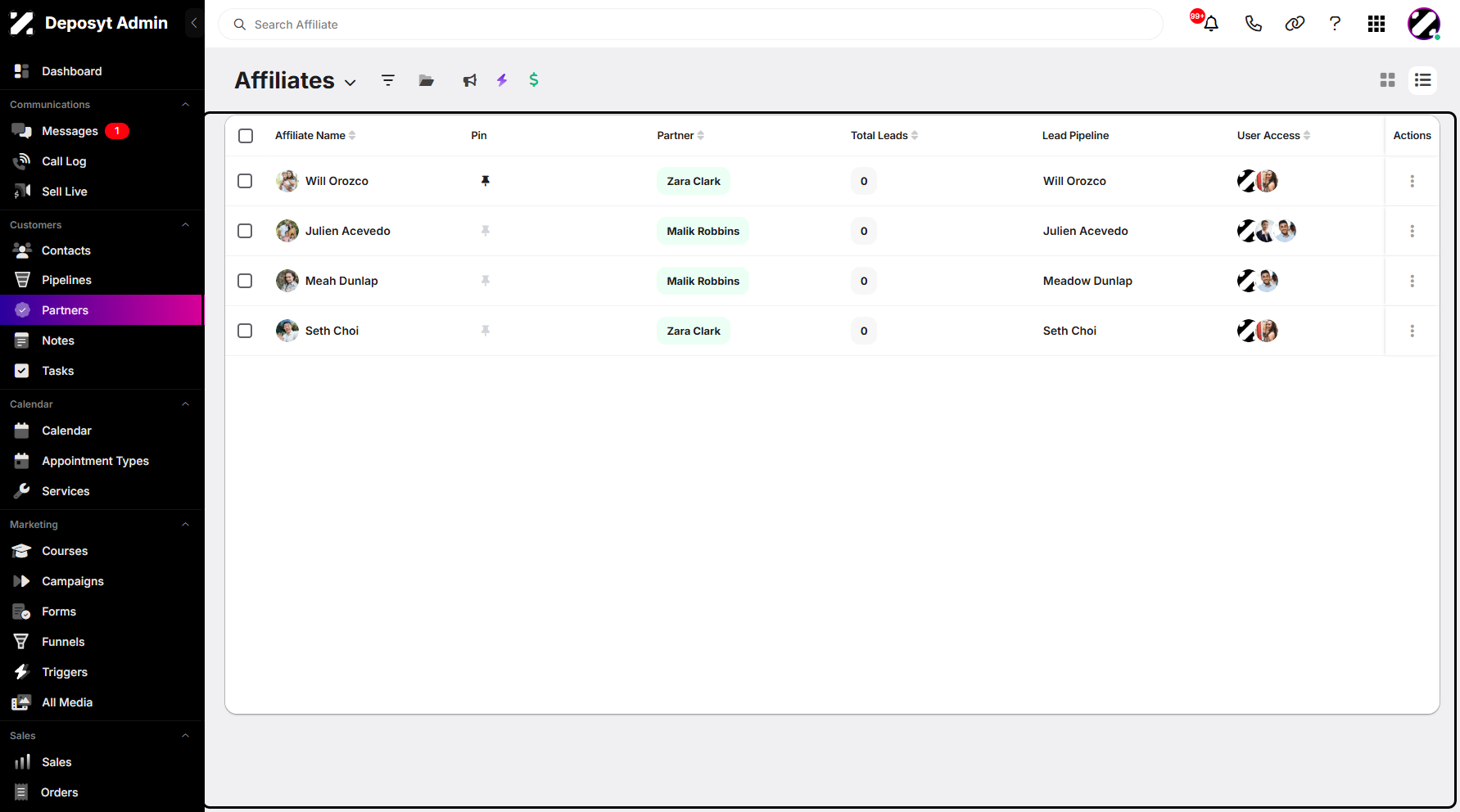 Step 6: Choose an affiliate to start pinning it.